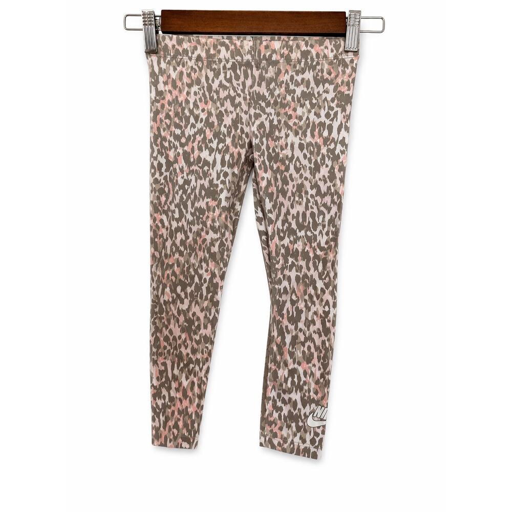 Nike Toddler Girls Leopard Leggings 4T XS Pink‎ Taupe Athleisure Animal Print